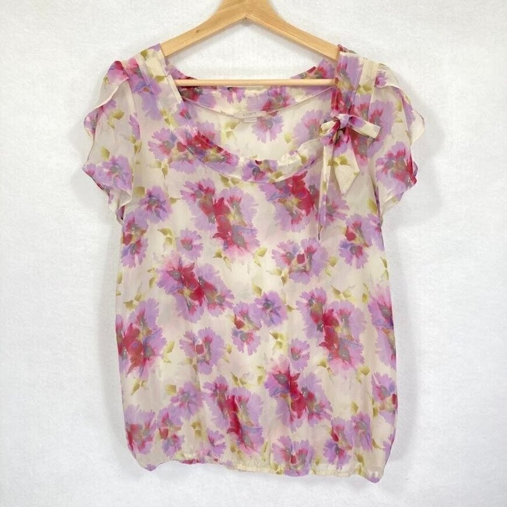 Ann Taylor Loft Sheer Floral Blouse Cottage Grandma Core Romantic M